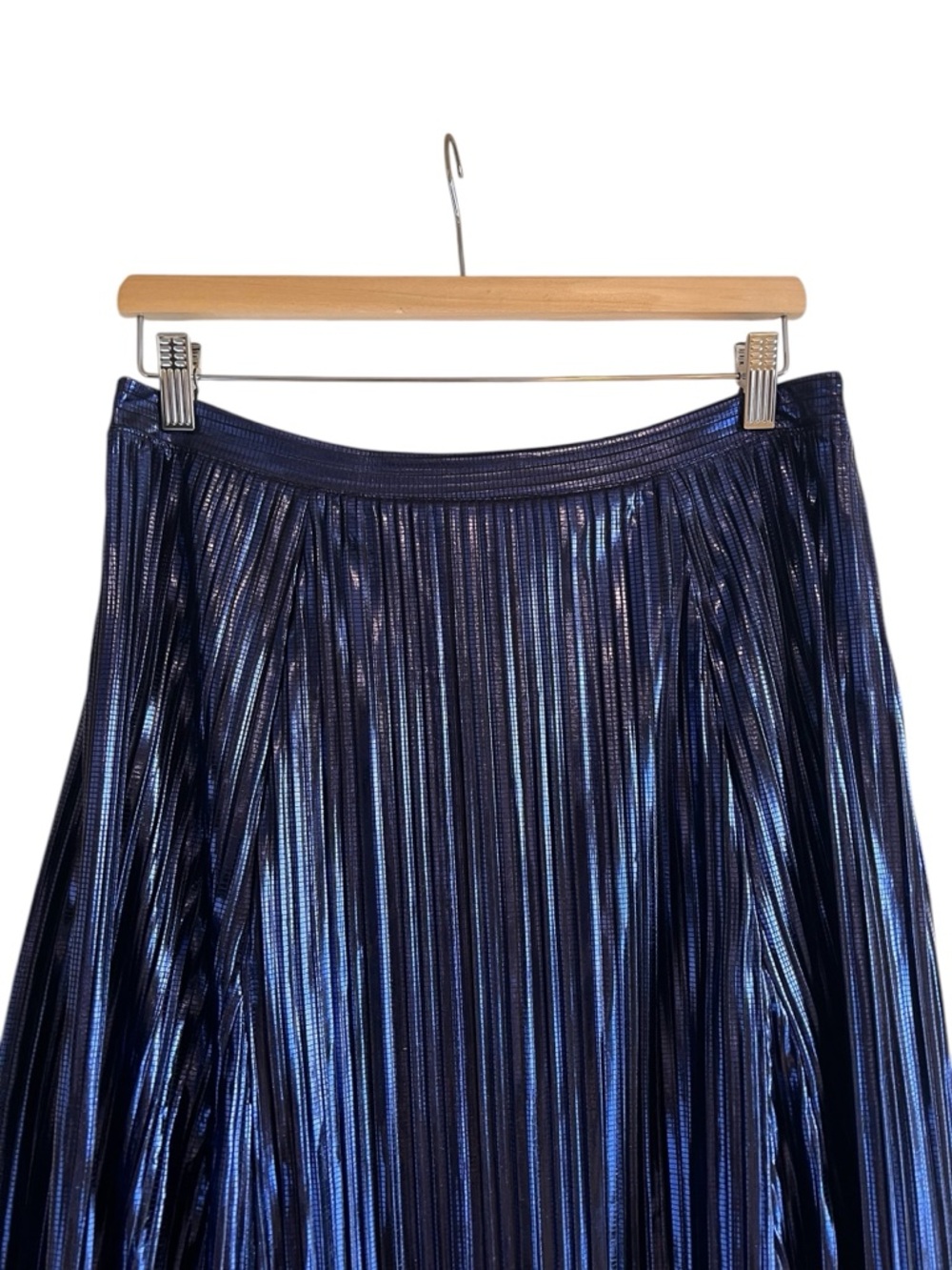 Anthropologie metallic blue pleated a-line midi skirt size M excellent condition - Picture 4 of 14